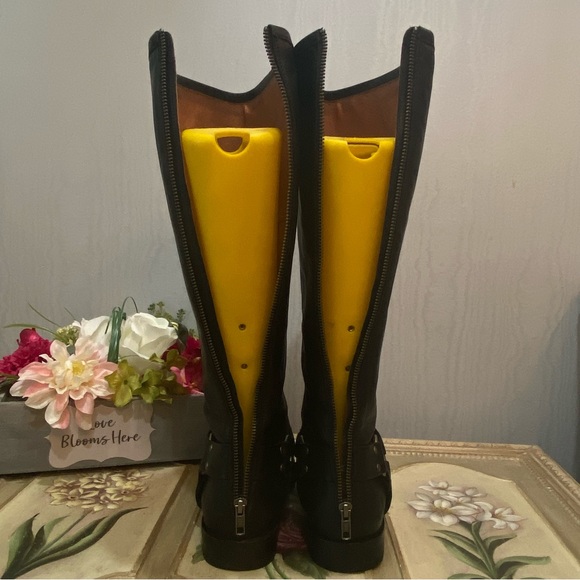 Frye Phillip Tall Black Leather Boots Back Zip Moto Equestrian Harness Sz 9.5 - Picture 10 of 16